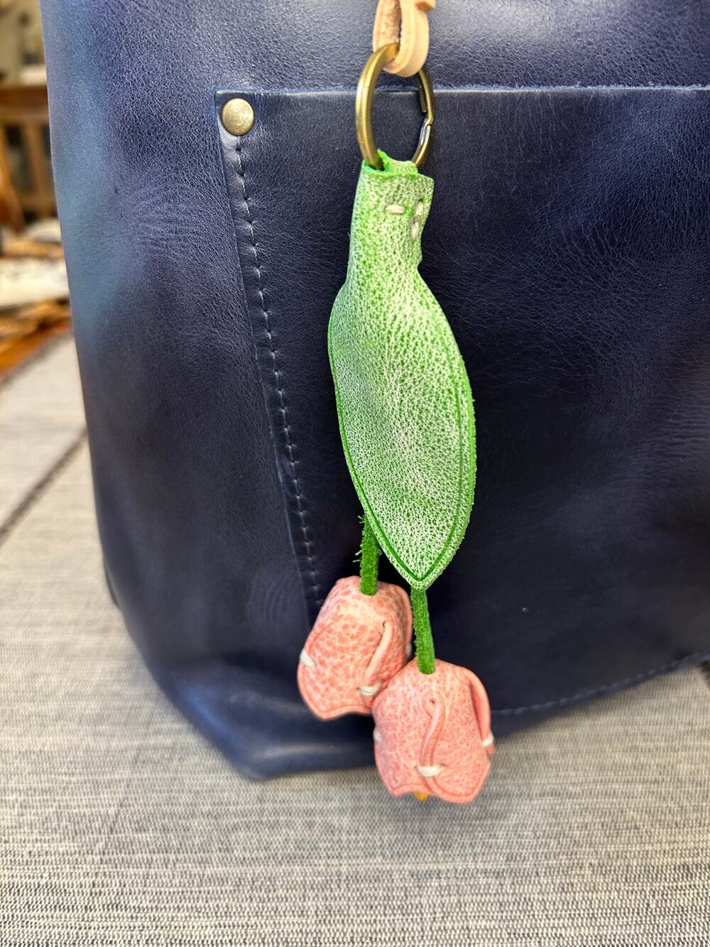 Genuine Leather Light Pink Tulip Bag Charm Tulips Flower Leather Purse Charm